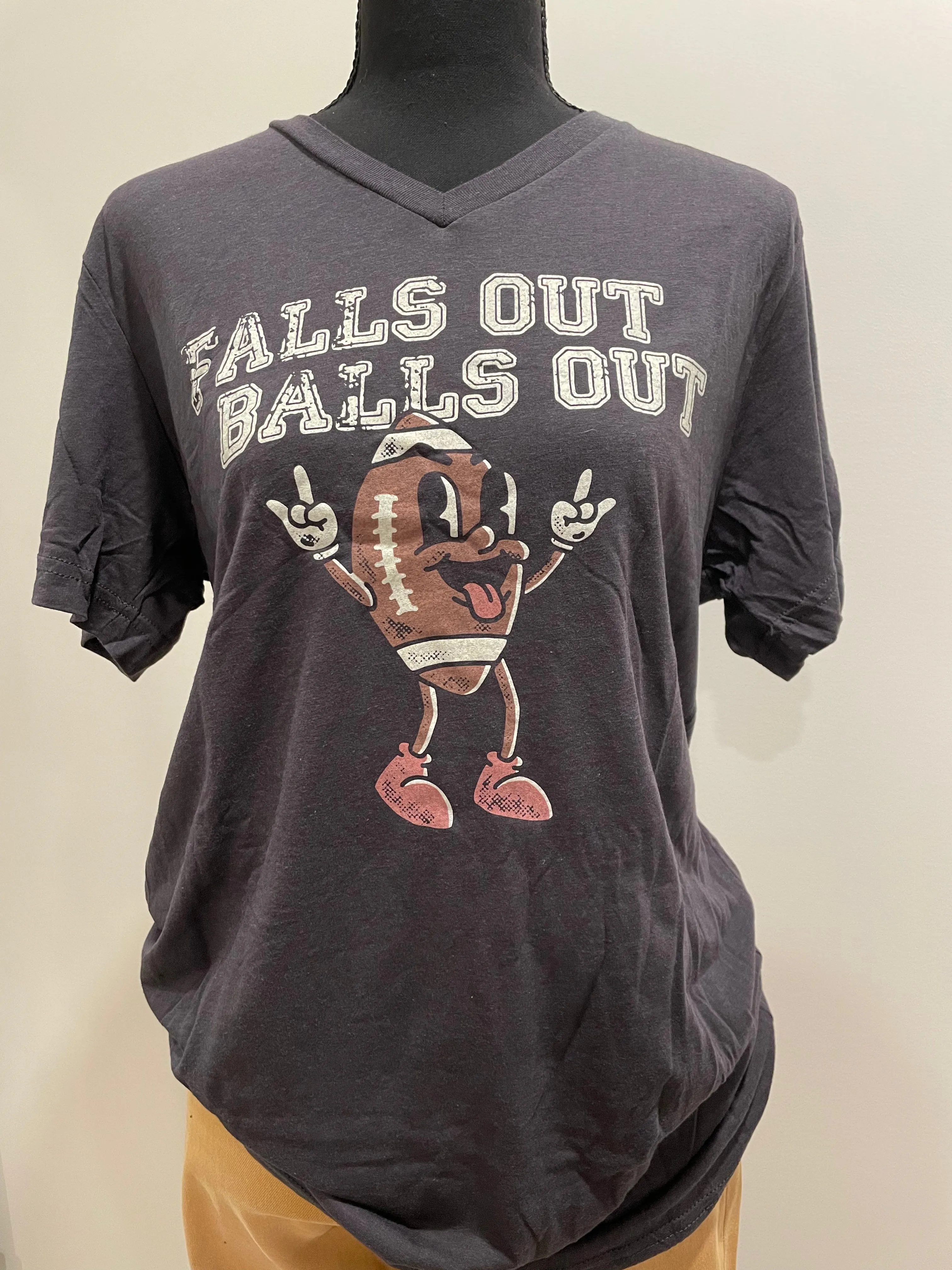 Falls out Balls Out Football Graphic Tee, VNECK