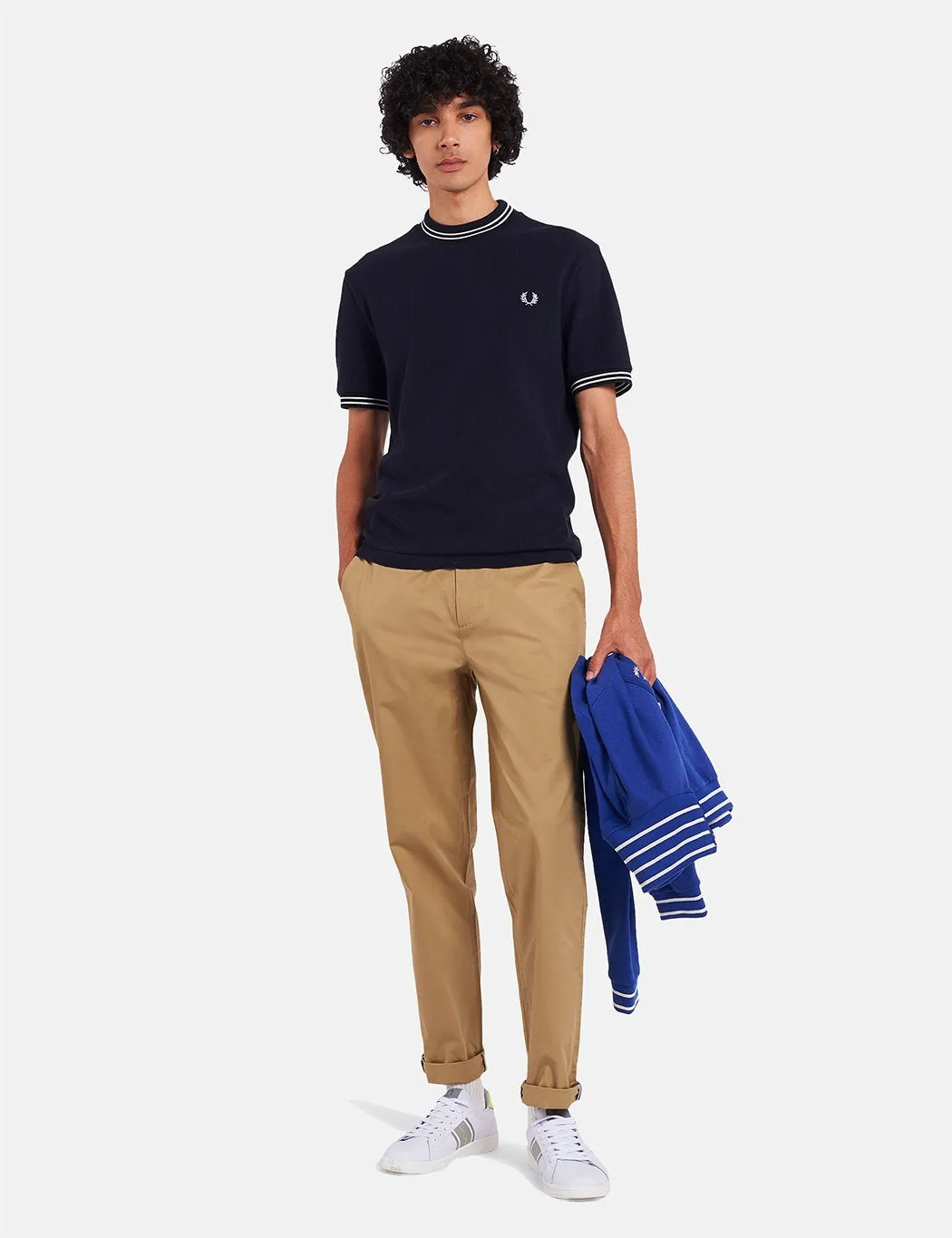 Fred Perry Reissue Crew Neck Pique T-Shirt - Navy Blue