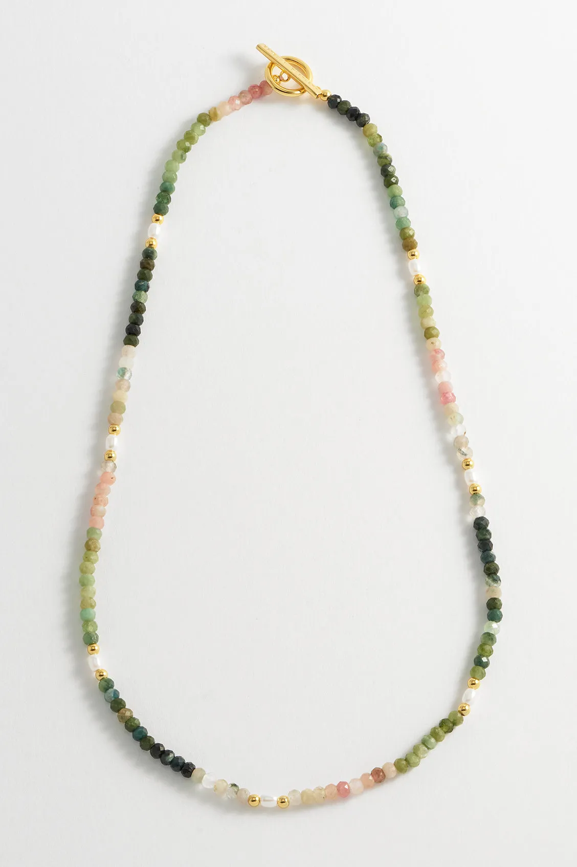 Gemstone Pearl T-Bar Beaded Necklace