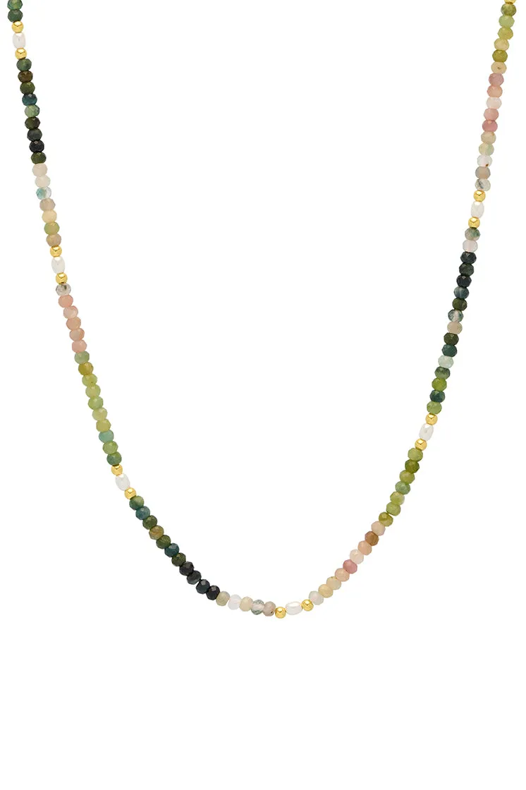 Gemstone Pearl T-Bar Beaded Necklace