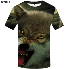 KYKU Wolf T-shirts Men Black T-shirt 3d Animal Tshirt Anime Gothic T shirts Funny Eye Tshirts Print Mens Fashion Graphic Digital