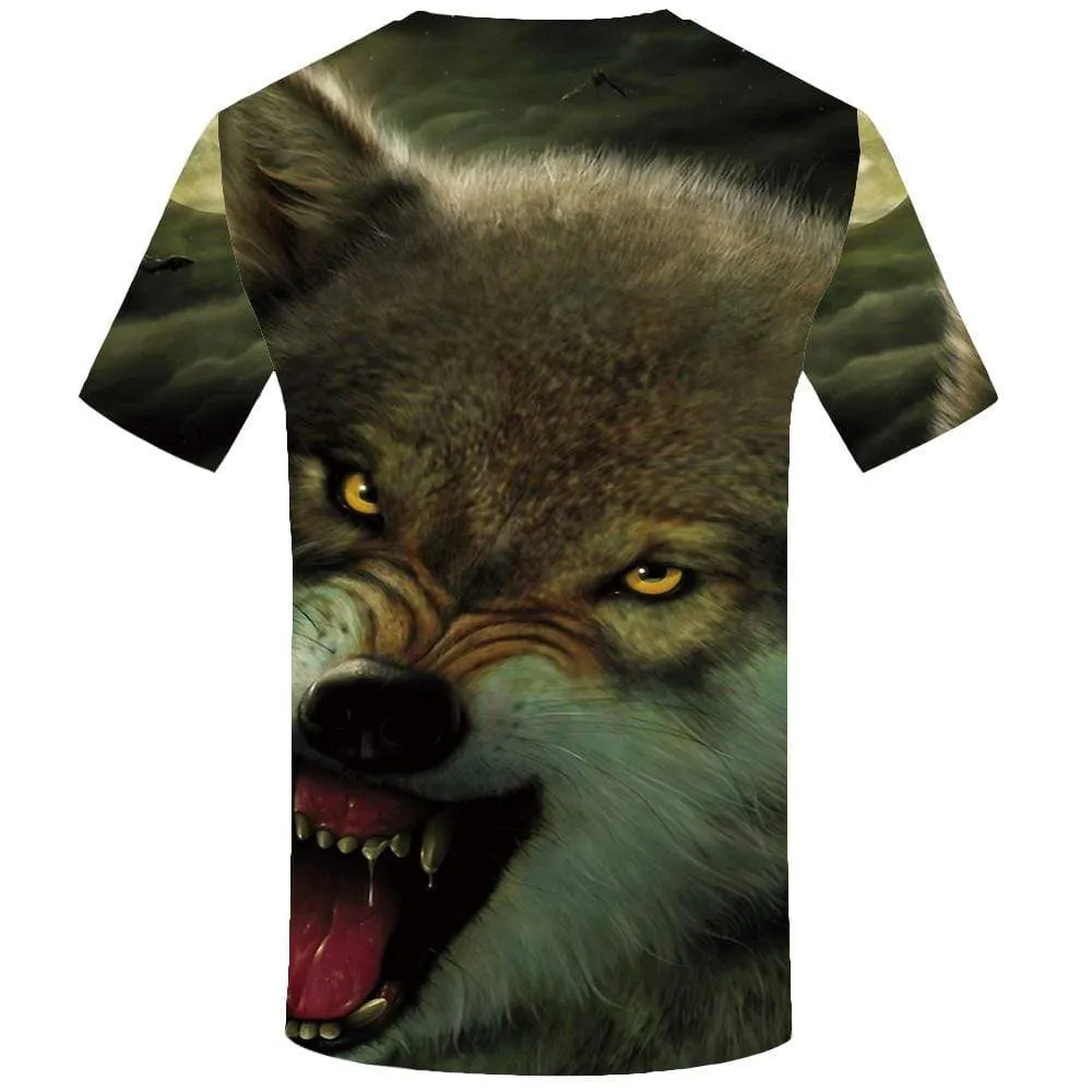 KYKU Wolf T-shirts Men Black T-shirt 3d Animal Tshirt Anime Gothic T shirts Funny Eye Tshirts Print Mens Fashion Graphic Digital