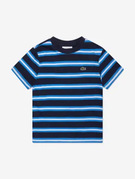 Lacoste Boys Striped Logo T-Shirt in Navy