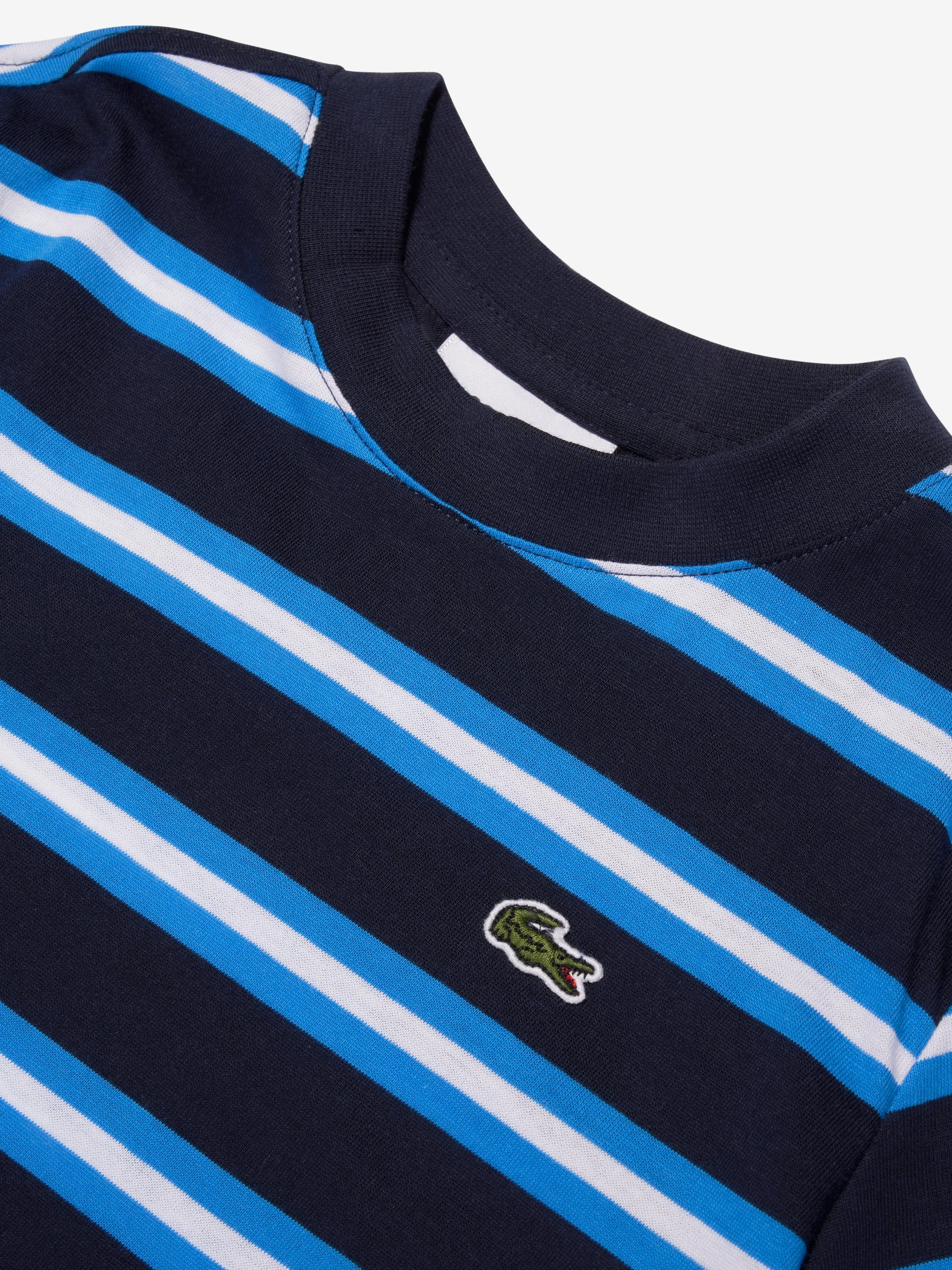 Lacoste Boys Striped Logo T-Shirt in Navy