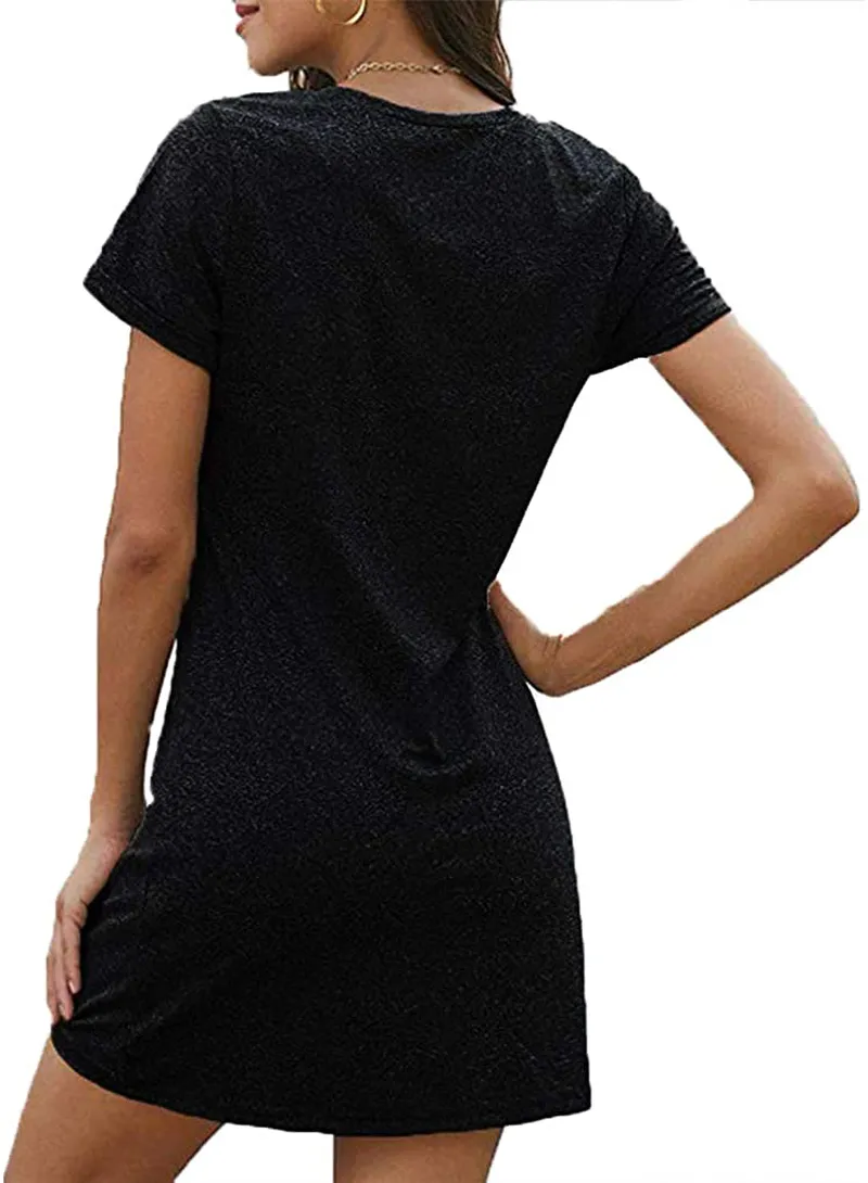 Locryz Women's Summer Twist Knot Tshirt Dresses Casual V Neck Short Sleeve Knot Dress