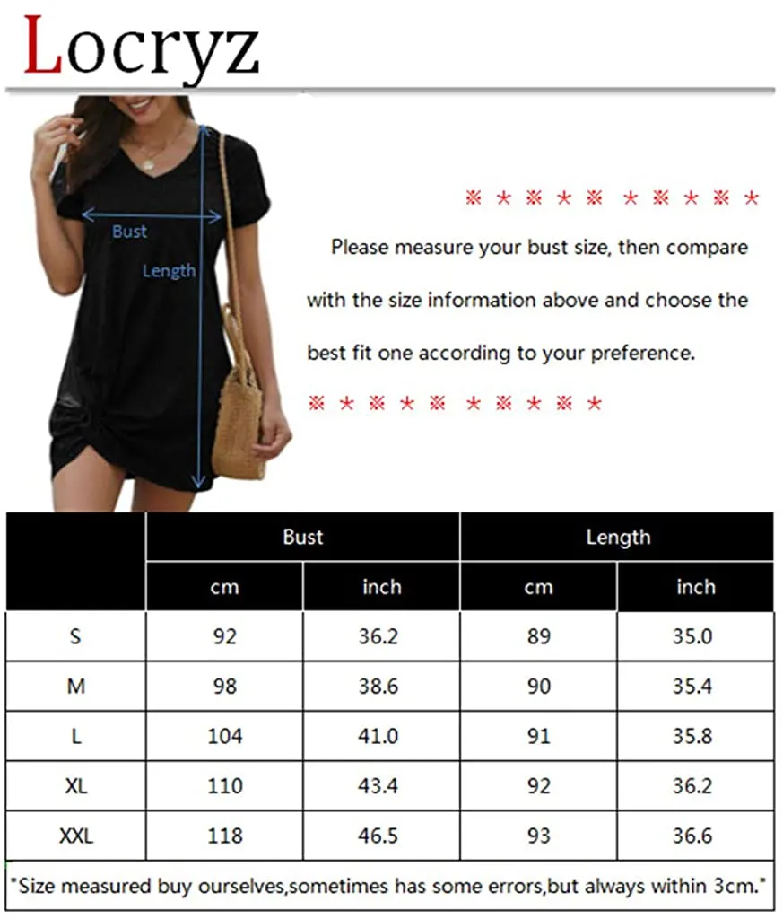 Locryz Women's Summer Twist Knot Tshirt Dresses Casual V Neck Short Sleeve Knot Dress