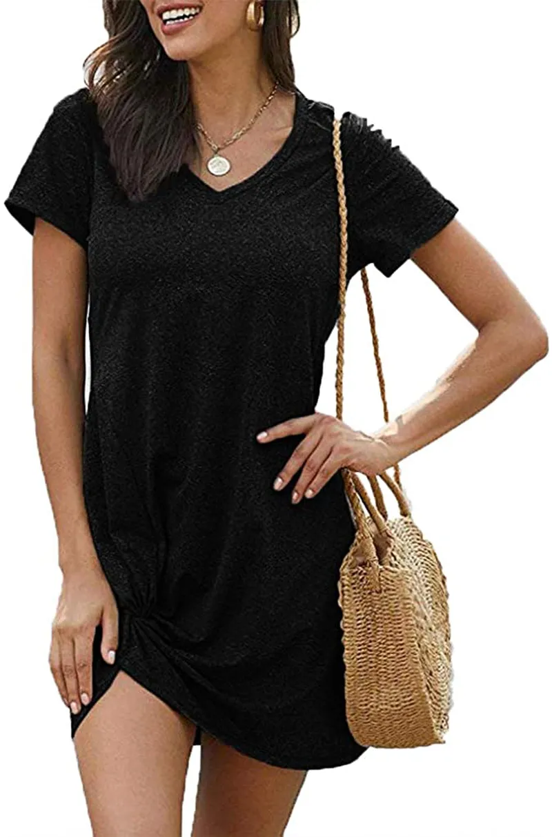 Locryz Women's Summer Twist Knot Tshirt Dresses Casual V Neck Short Sleeve Knot Dress