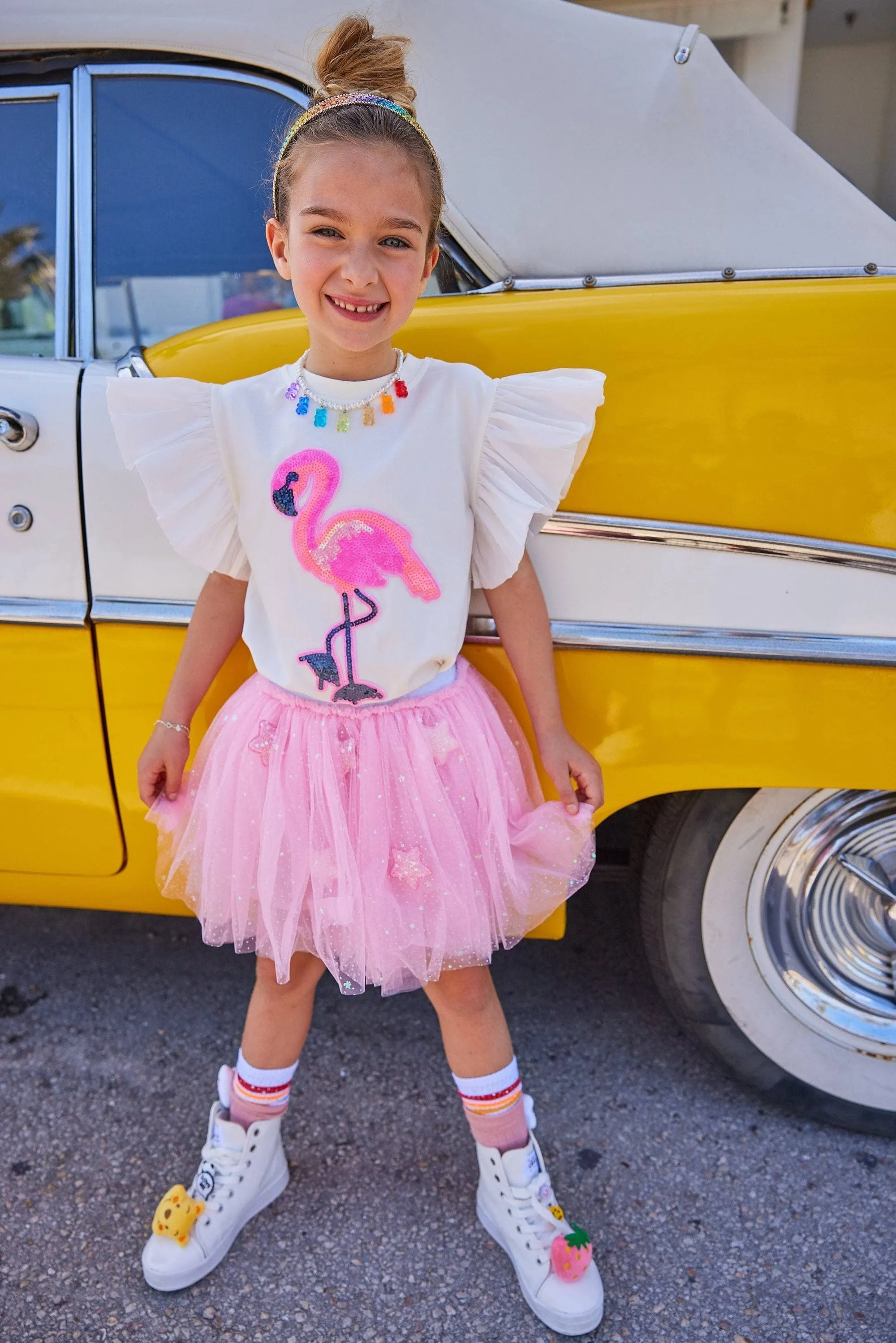 Lola   The Boys Beaded Flamingo Ruffle T-shirt