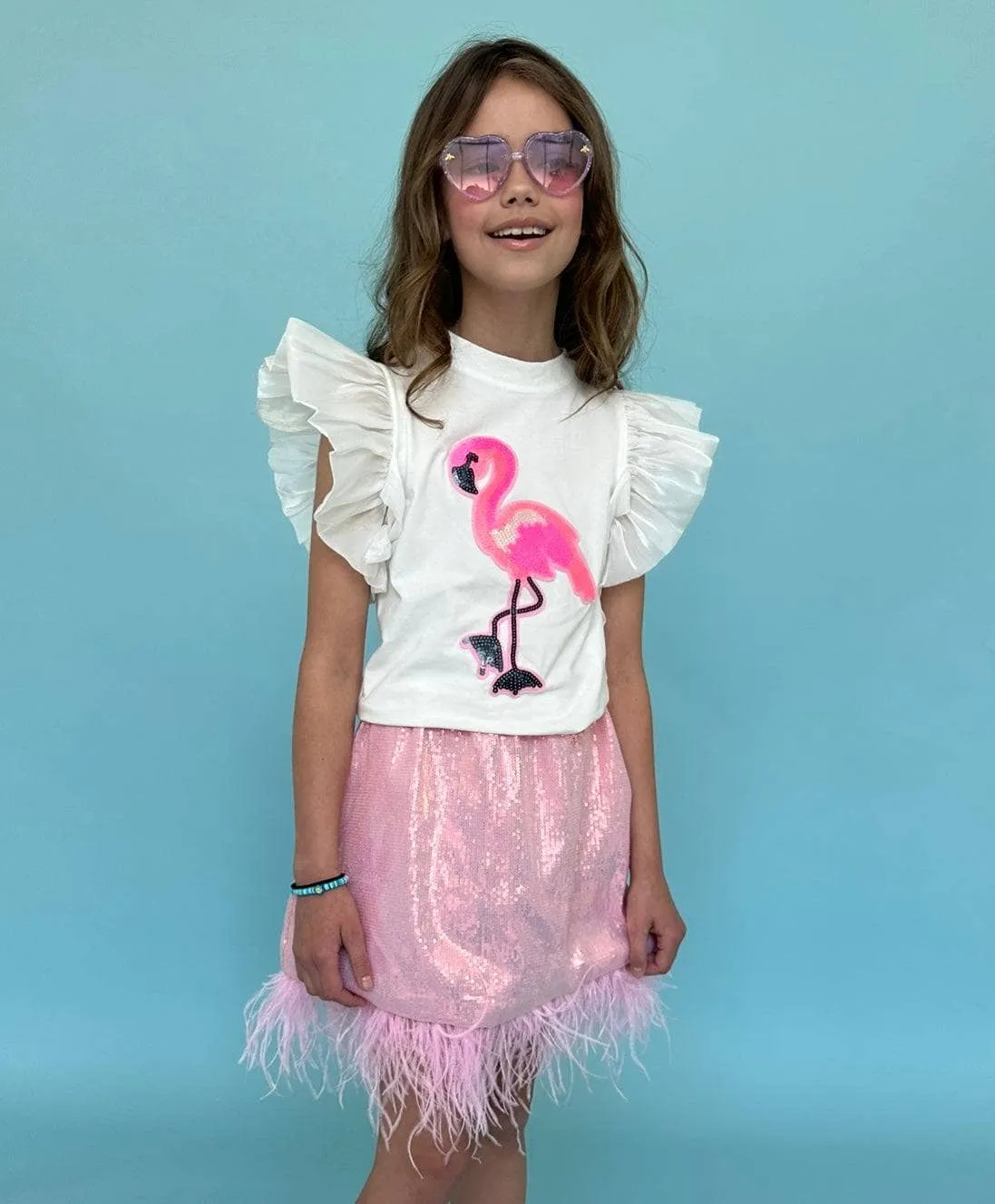 Lola   The Boys Beaded Flamingo Ruffle T-shirt