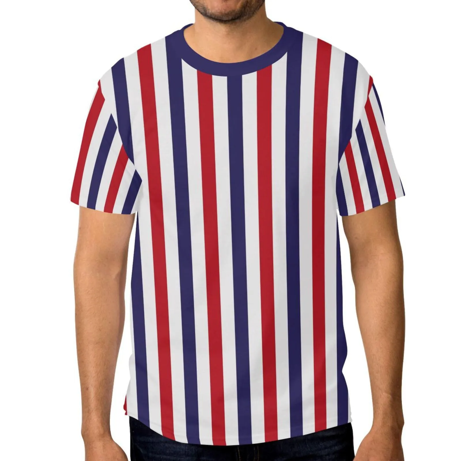 Men's 3D Printed Striped Color-block Crew Neck Short Sleeve