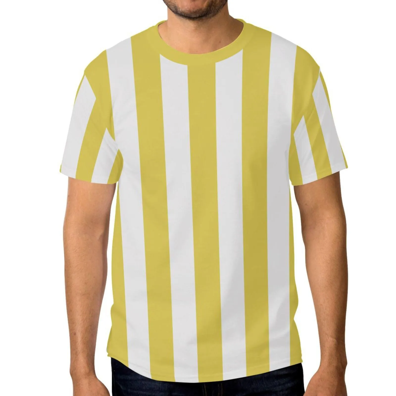 Men's 3D Printed Striped Color-block Crew Neck Short Sleeve