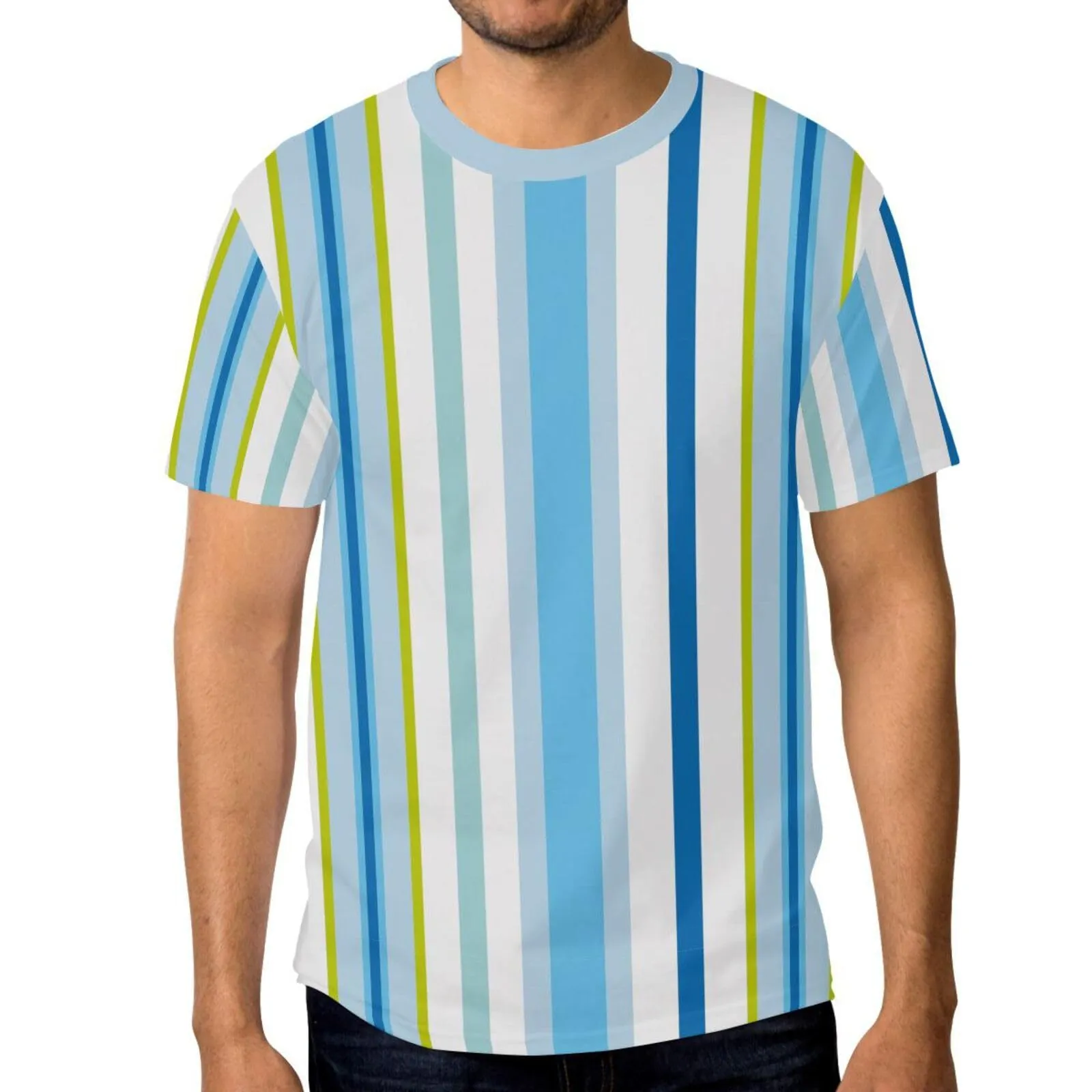 Men's 3D Printed Striped Color-block Crew Neck Short Sleeve