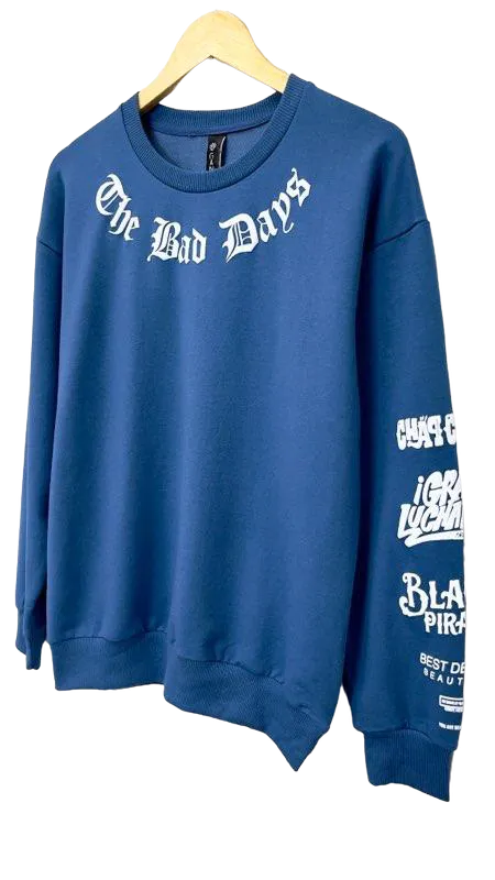 Men's Blue Mask Print Graphic Sweatshirt Long Sleeves