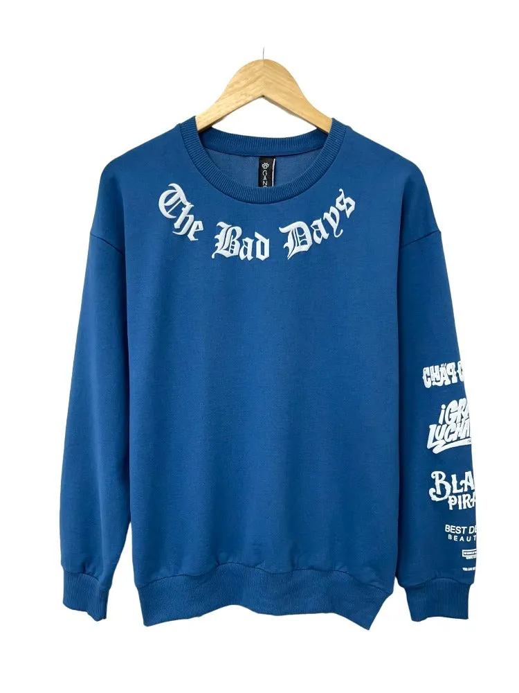 Men's Blue Mask Print Graphic Sweatshirt Long Sleeves