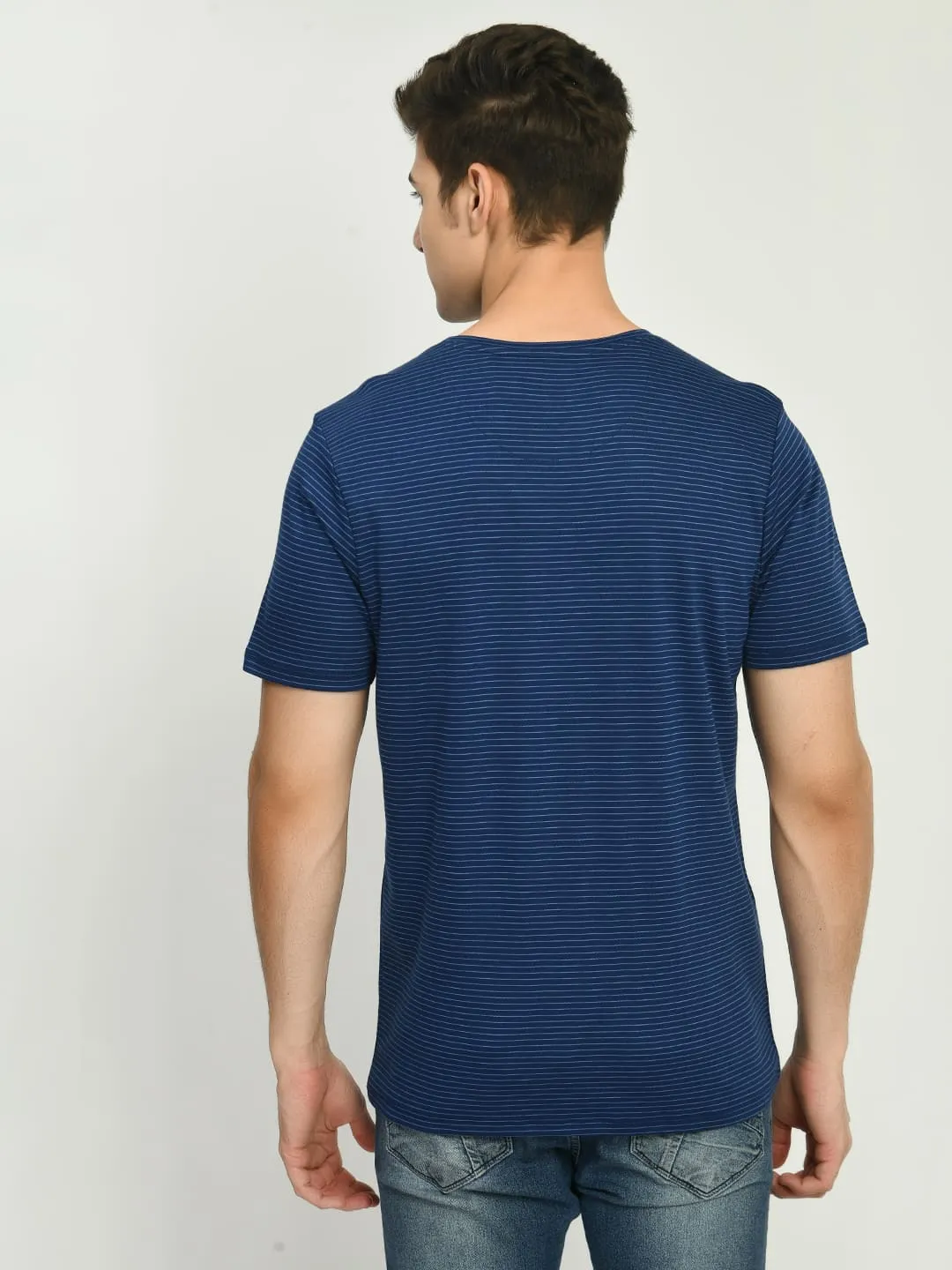 Men's Blue Striped Stylish Half Sleeve T-Shirt