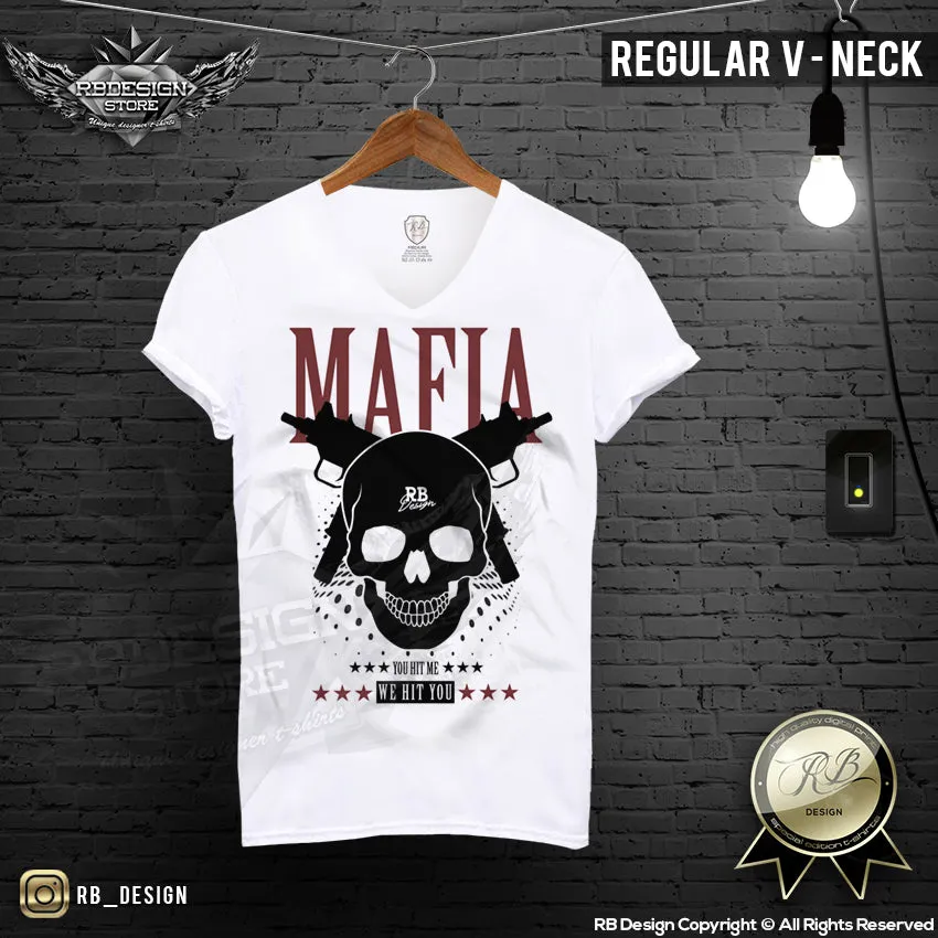 Men's Mafia T-shirt Gangster Skull Uzi Machine Gun MD627