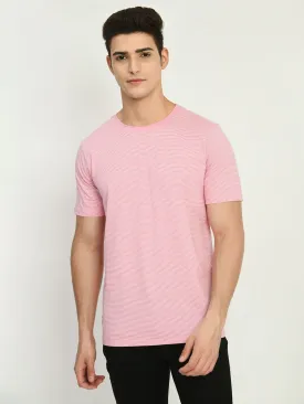 Men's Pink White Striped T-Shirt