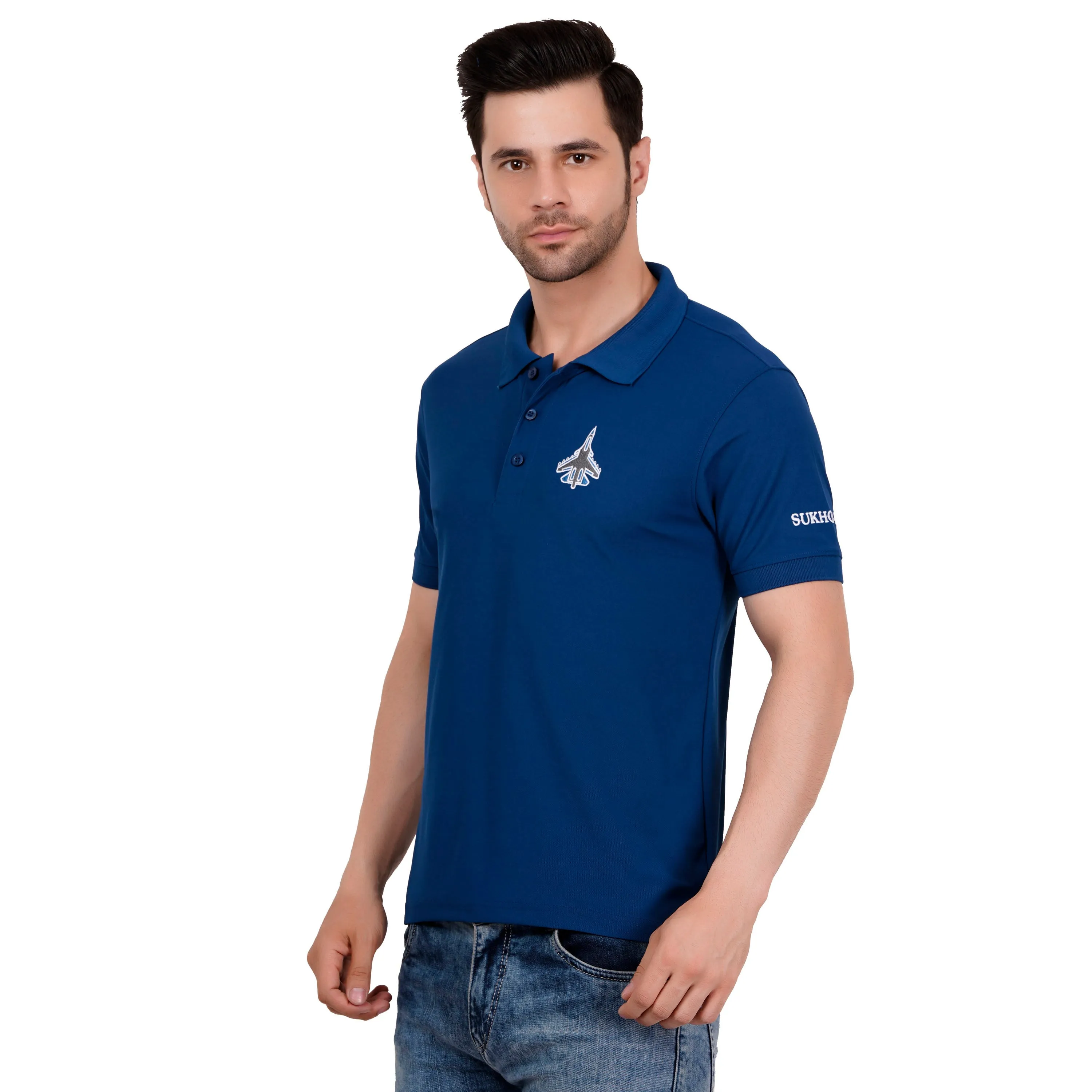 Men's Polos T Shirt SUKHOI-30 RAMA BLUE