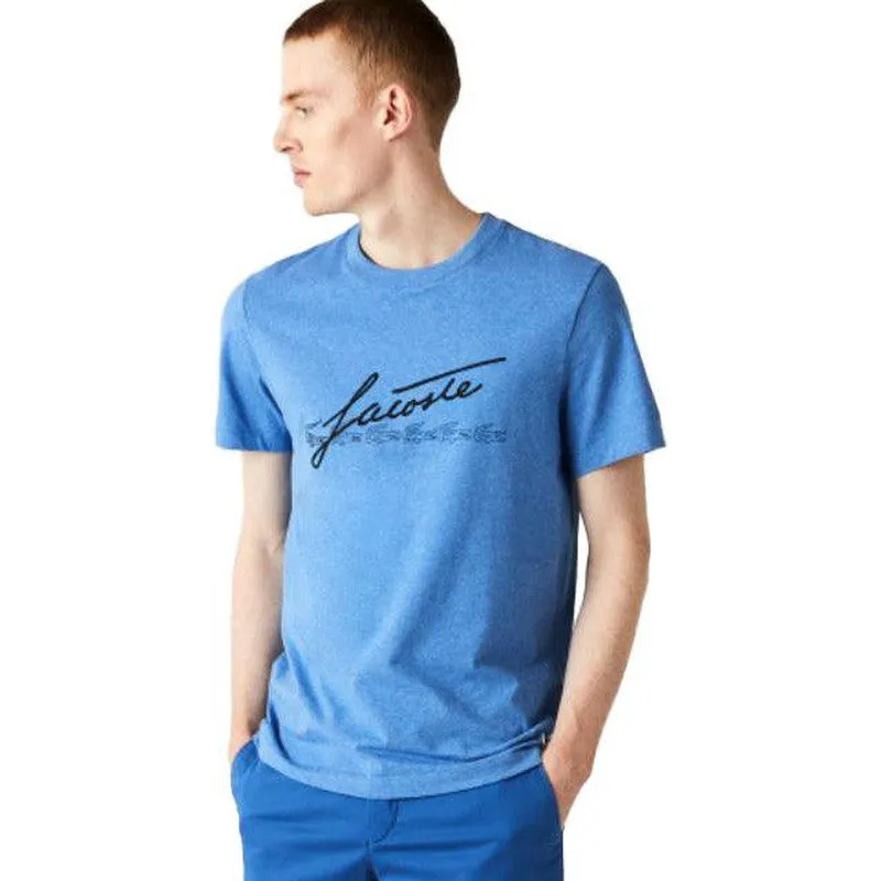 Men's Signature And Crocodile Print Crew Neck Cotton T-Shirt, Blue Chine