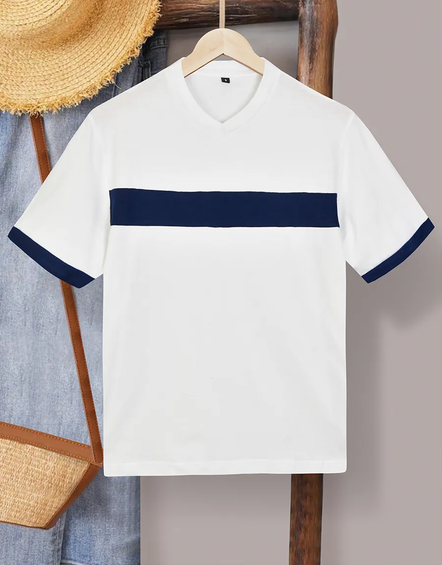 Men's Single Jersey Panel Tee Shirt- White