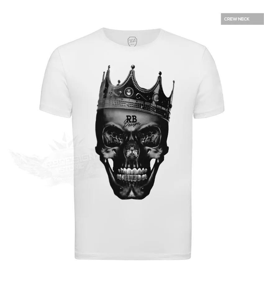 Mens White T-shirt Creepy Black Skull The Last King Top MD458