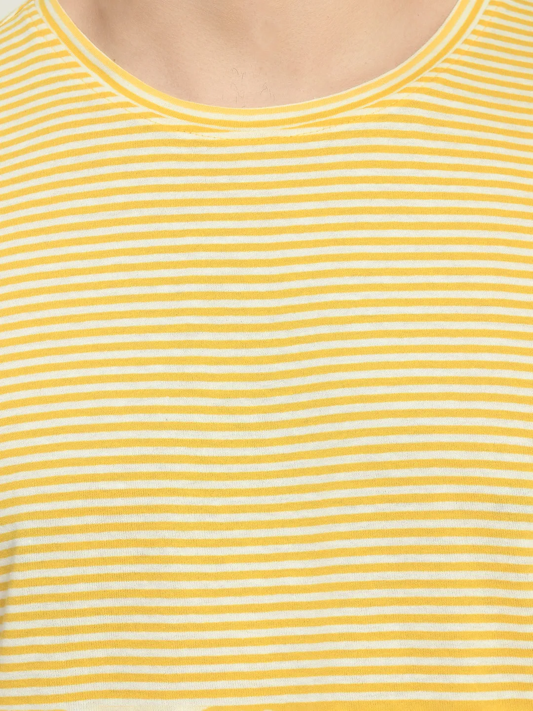 Men's Yellow White Striped Regular Fit T-Shirt