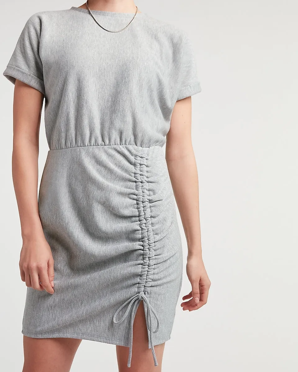 Metallic Ruched Side T-Shirt Dress in Heather Gray