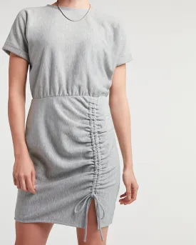 Metallic Ruched Side T-Shirt Dress in Heather Gray