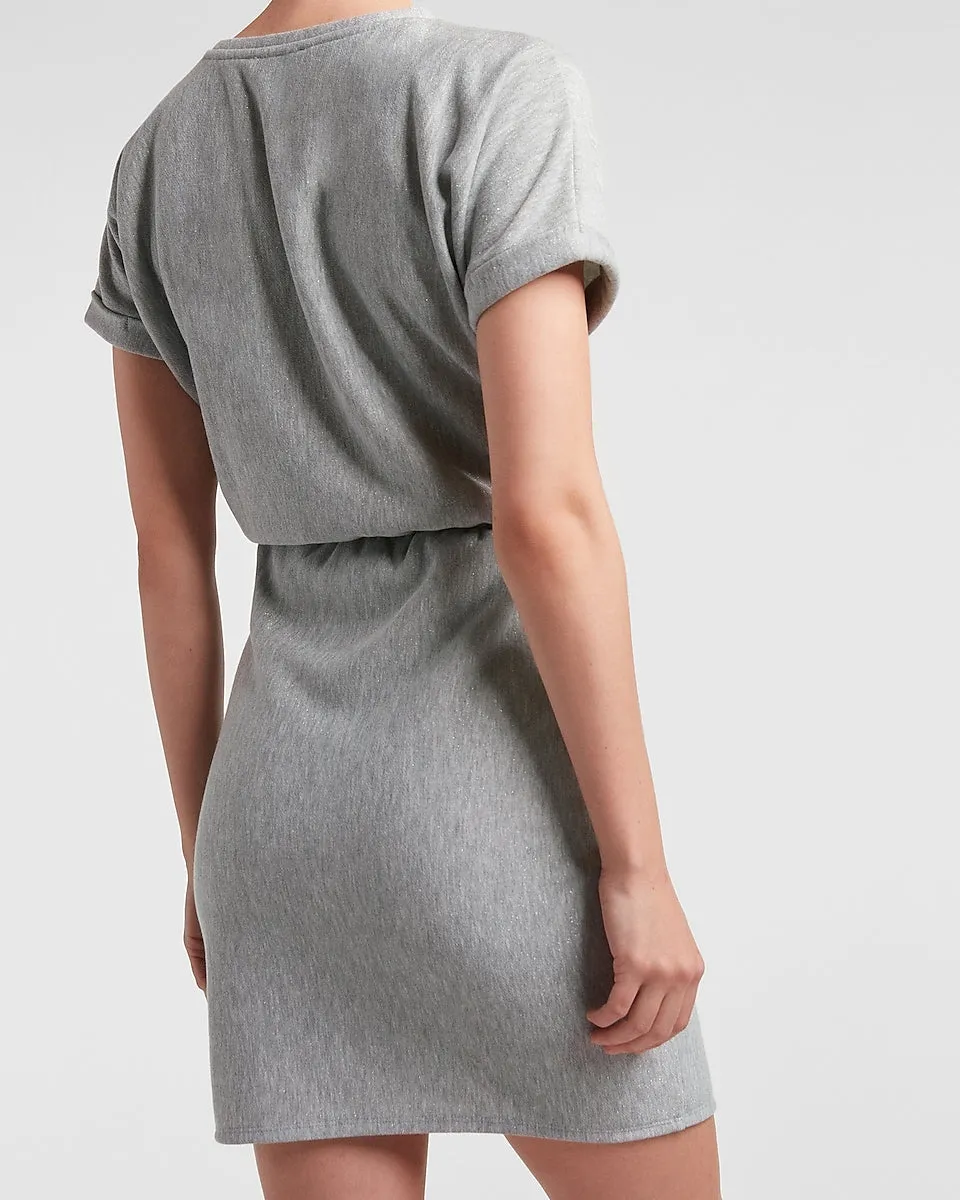 Metallic Ruched Side T-Shirt Dress in Heather Gray