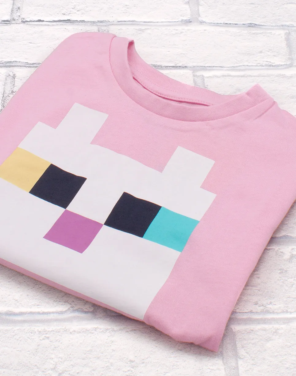 Minecraft Kitty Front Tie Girl's Pink T-Shirt Gamer Tee