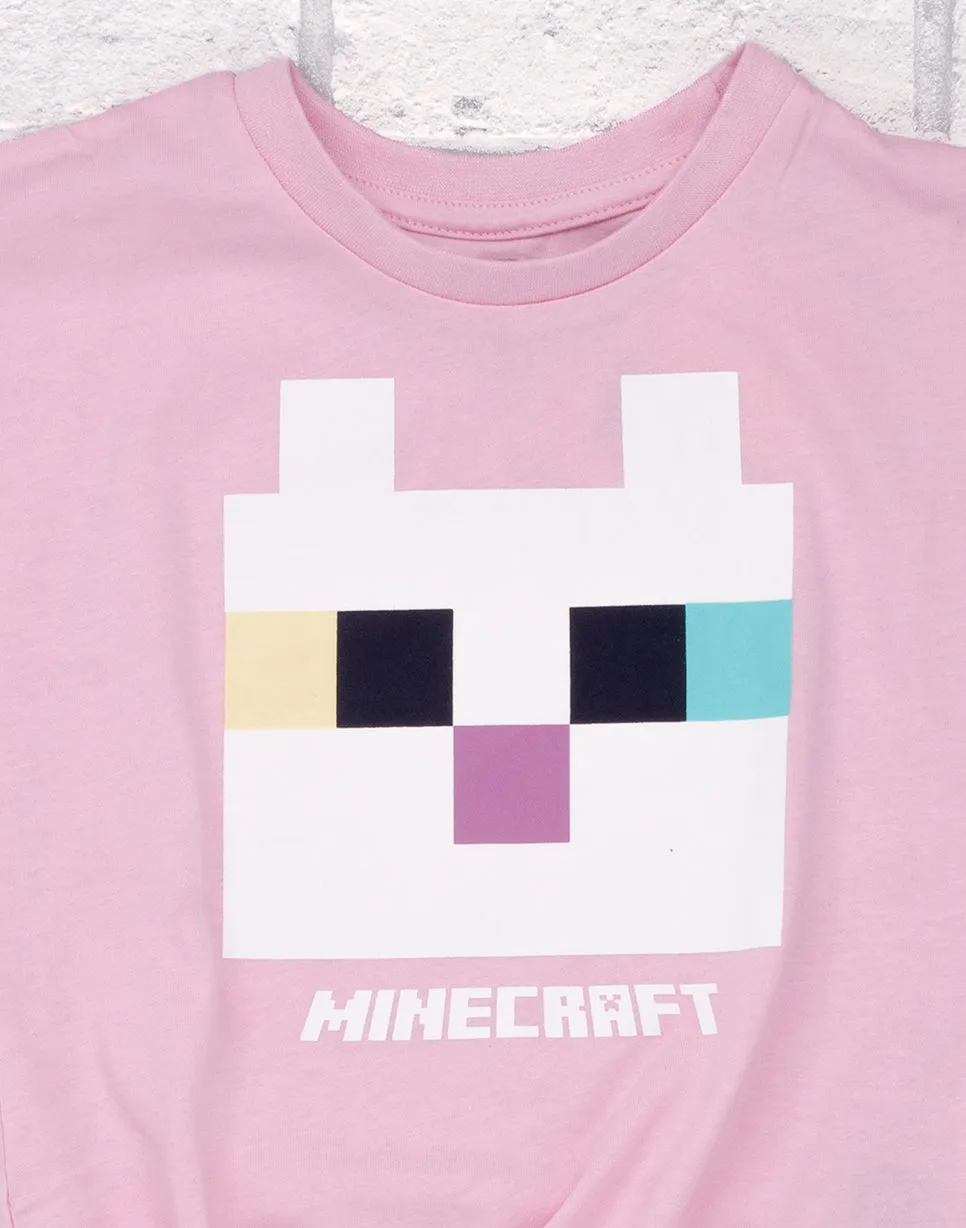 Minecraft Kitty Front Tie Girl's Pink T-Shirt Gamer Tee