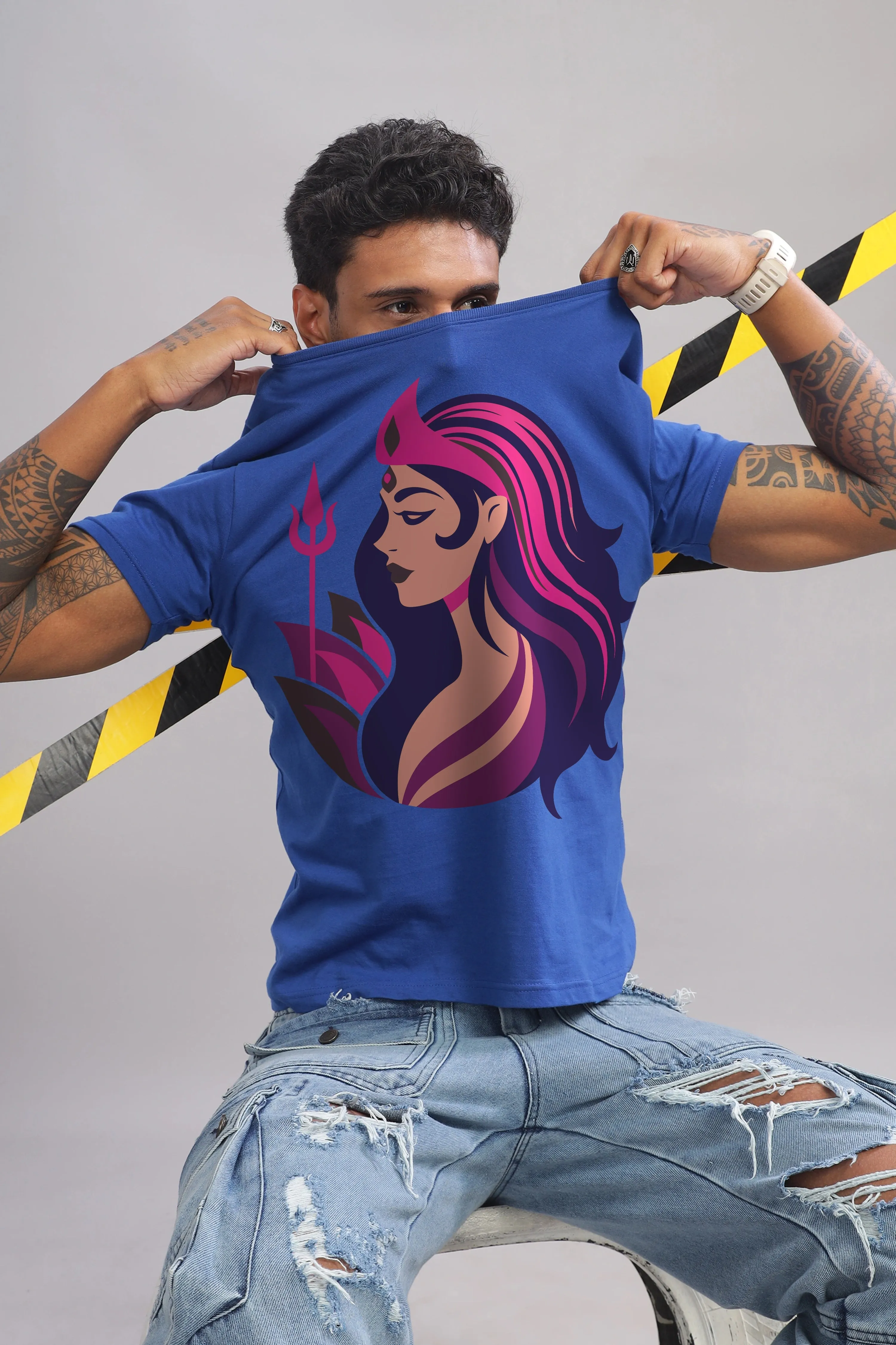 Moksh - 100% Cotton Royal Blue Crewneck Half Sleeve Unisex T-Shirt