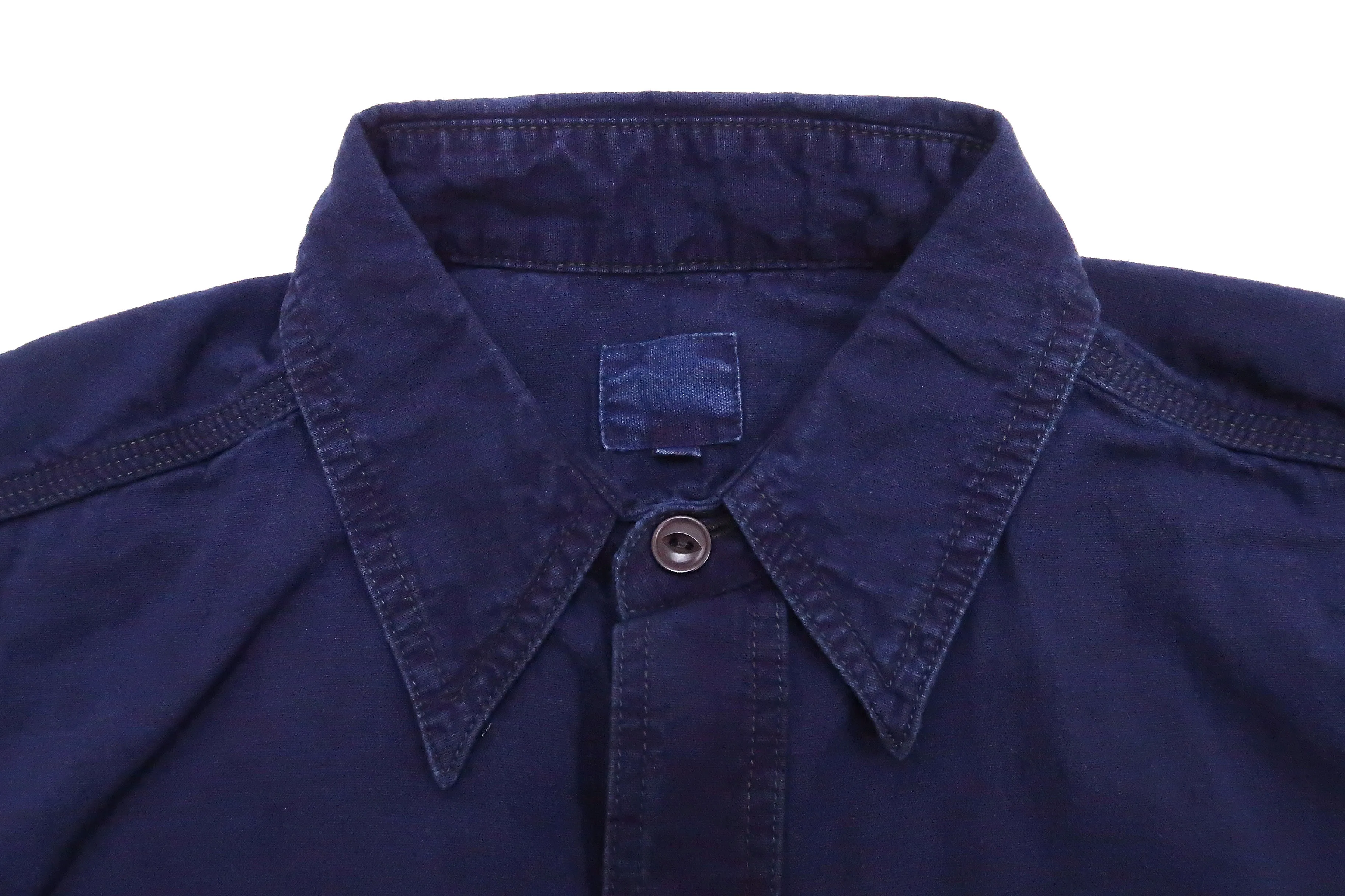 Momotaro Jeans Chambray Shirt Men's Solid Long Sleeve Button Up Work Shirt MLS2020M23 Indigo Overdyed