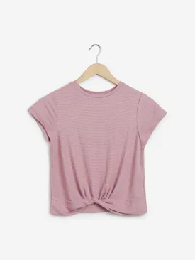 Nuon Pink Striped Twister Crop T-Shirt