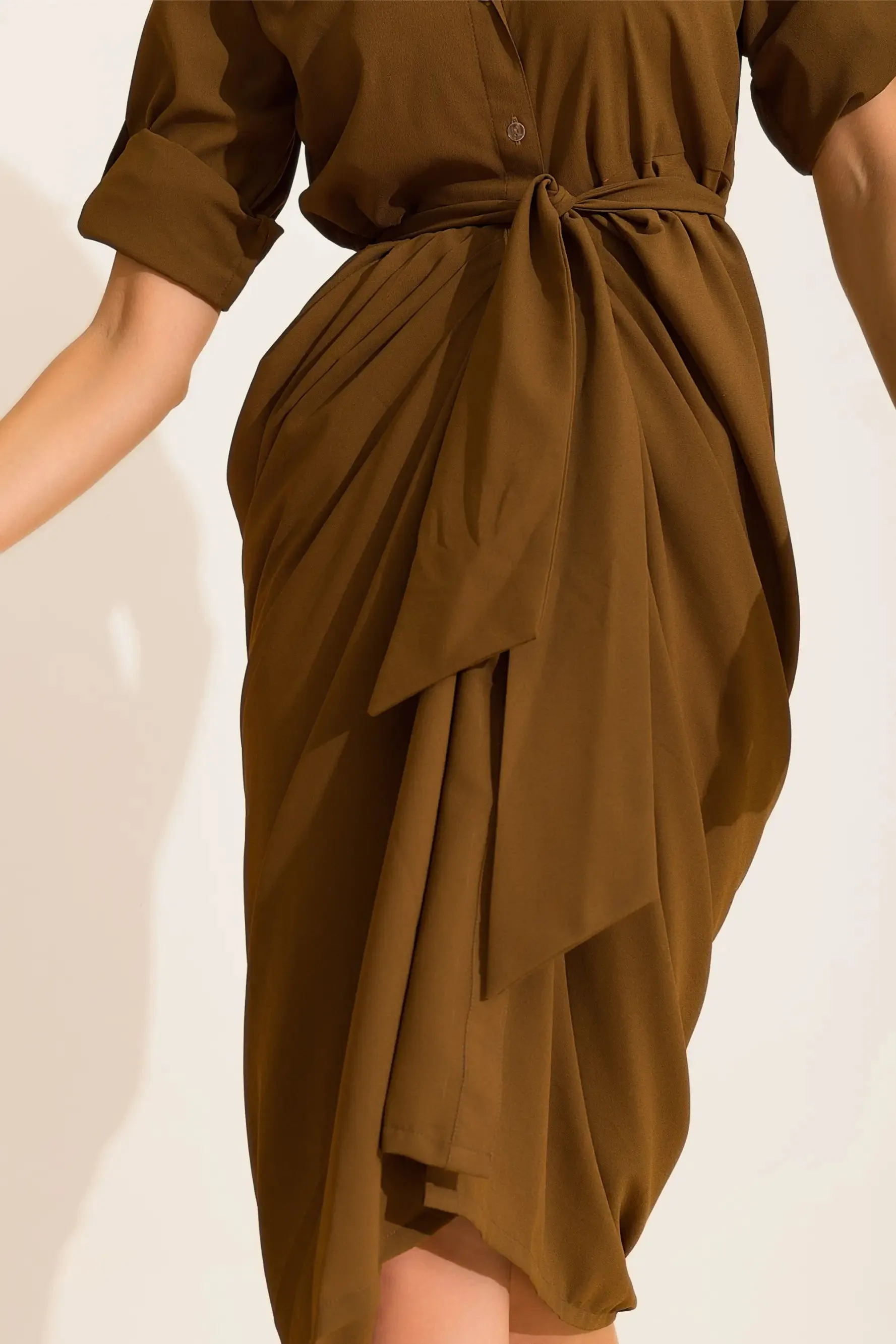 Olive Front Knot Midi Dress