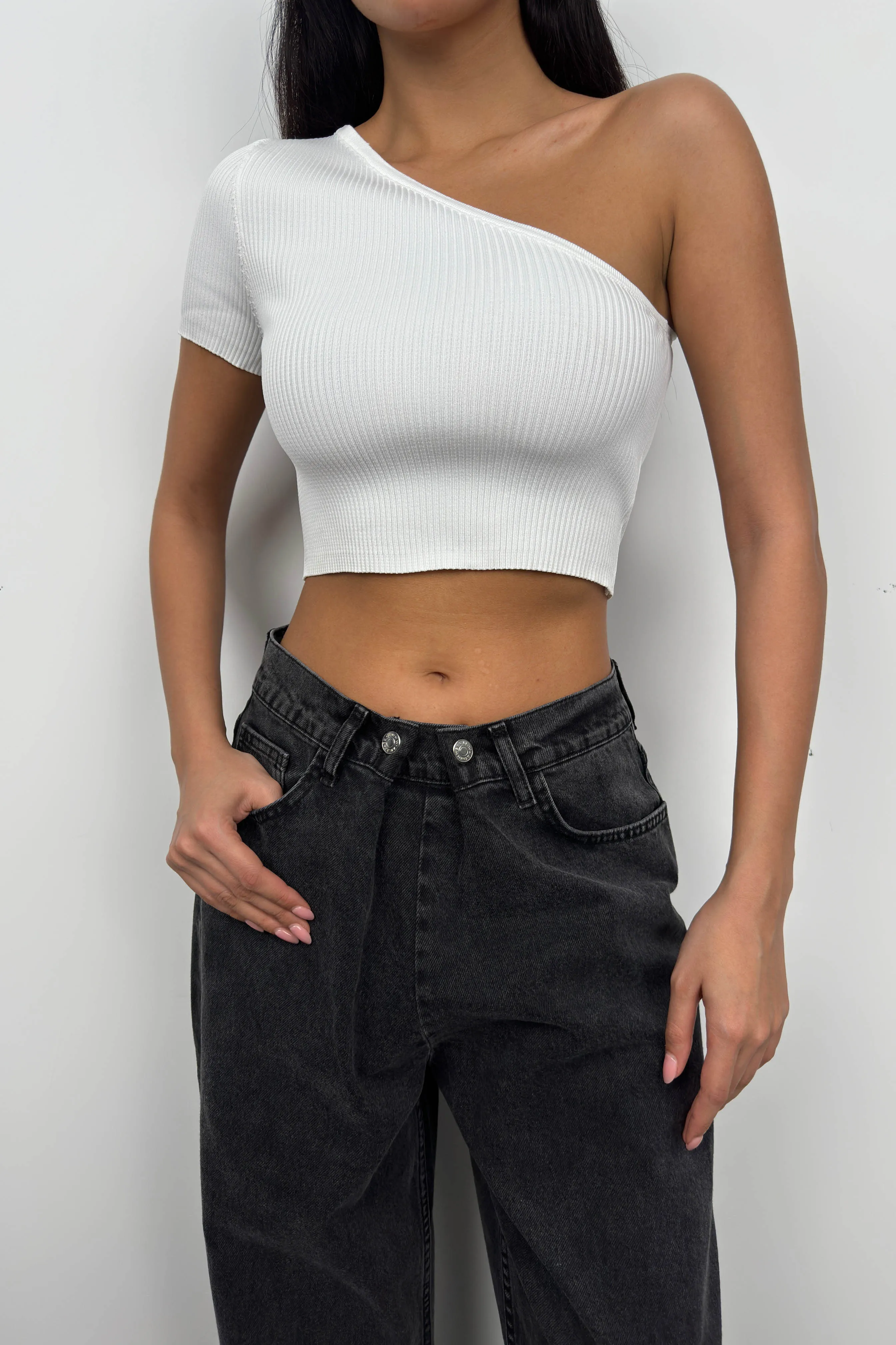 One Shoulder Crop T-Shirt