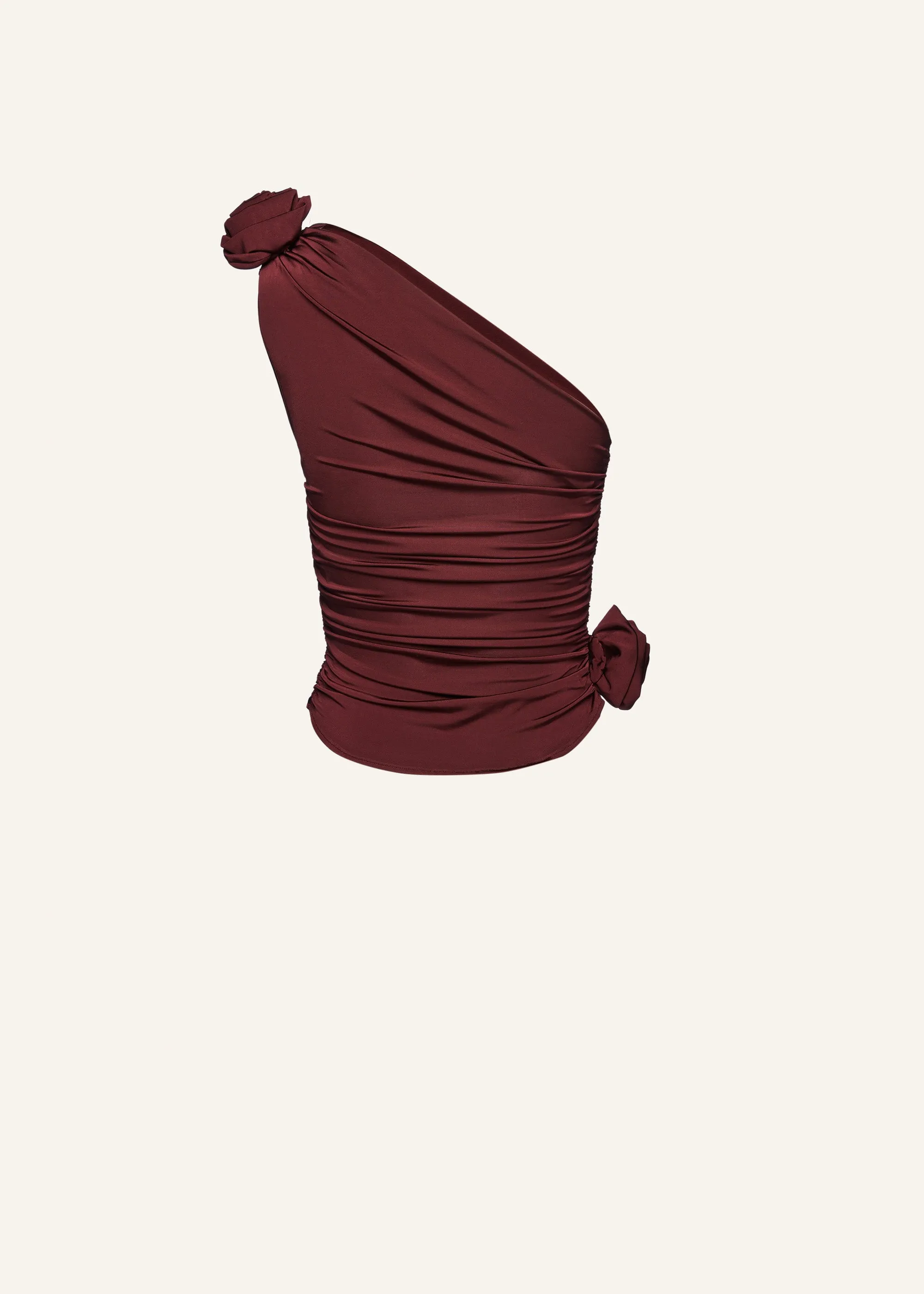 One-shoulder t-shirt in burgundy