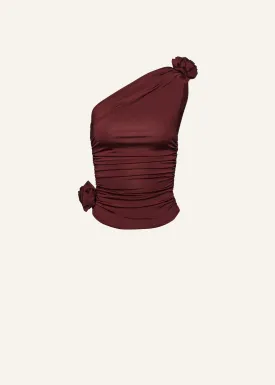 One-shoulder t-shirt in burgundy