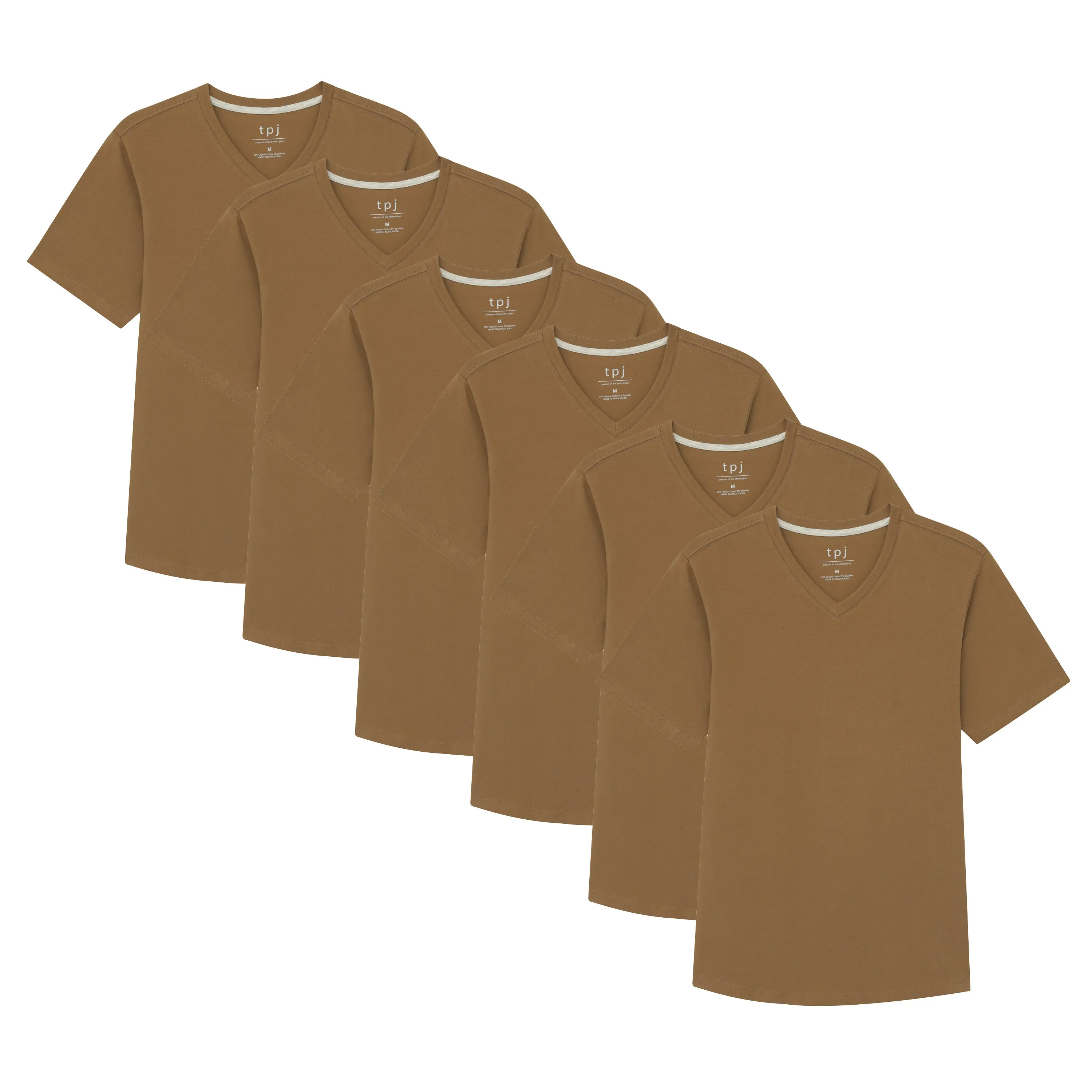 Organic V-Neck T-Shirt 6 Pack / Tobacco