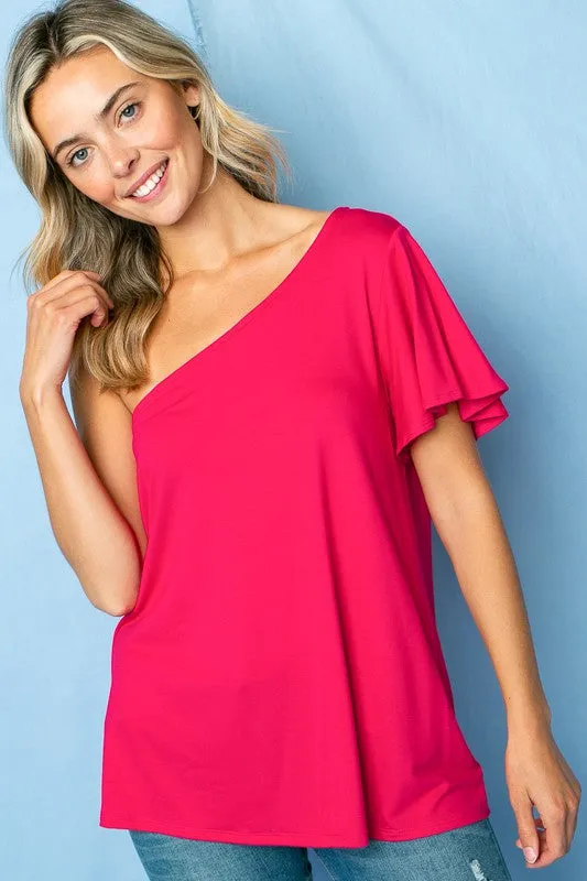 PLUS SOLID ONE SHOULDER TOP