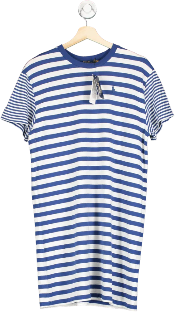 Polo Ralph Lauren Blue Striped Embroidered Polo Pony Logo T-Shirt Dress Uk XS