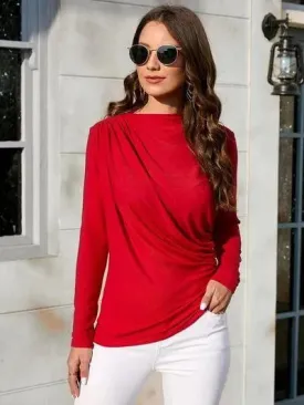 Red Hot & Ruched: Long Sleeve T-Shirt Women Love