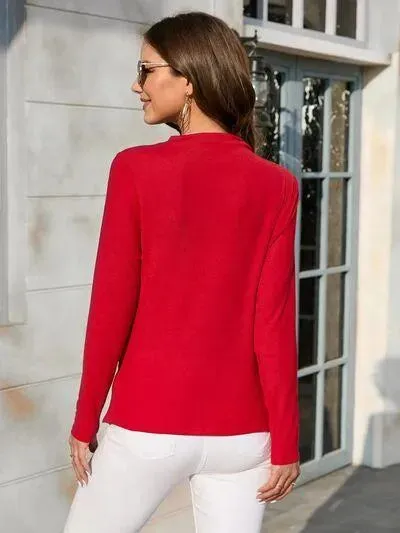 Red Hot & Ruched: Long Sleeve T-Shirt Women Love