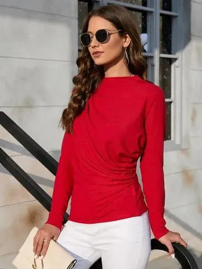 Red Hot & Ruched: Long Sleeve T-Shirt Women Love