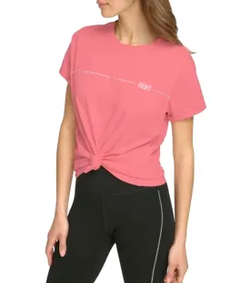 Rhinestone Stripe Logo Knot Front Tee Rosewater