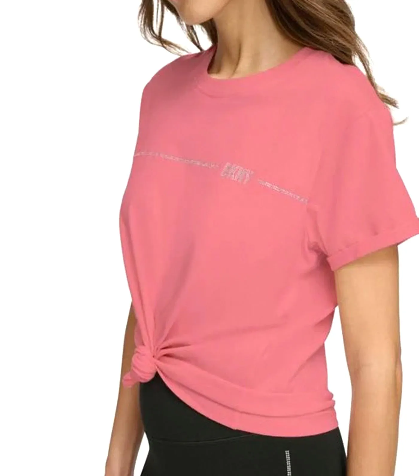 Rhinestone Stripe Logo Knot Front Tee Rosewater