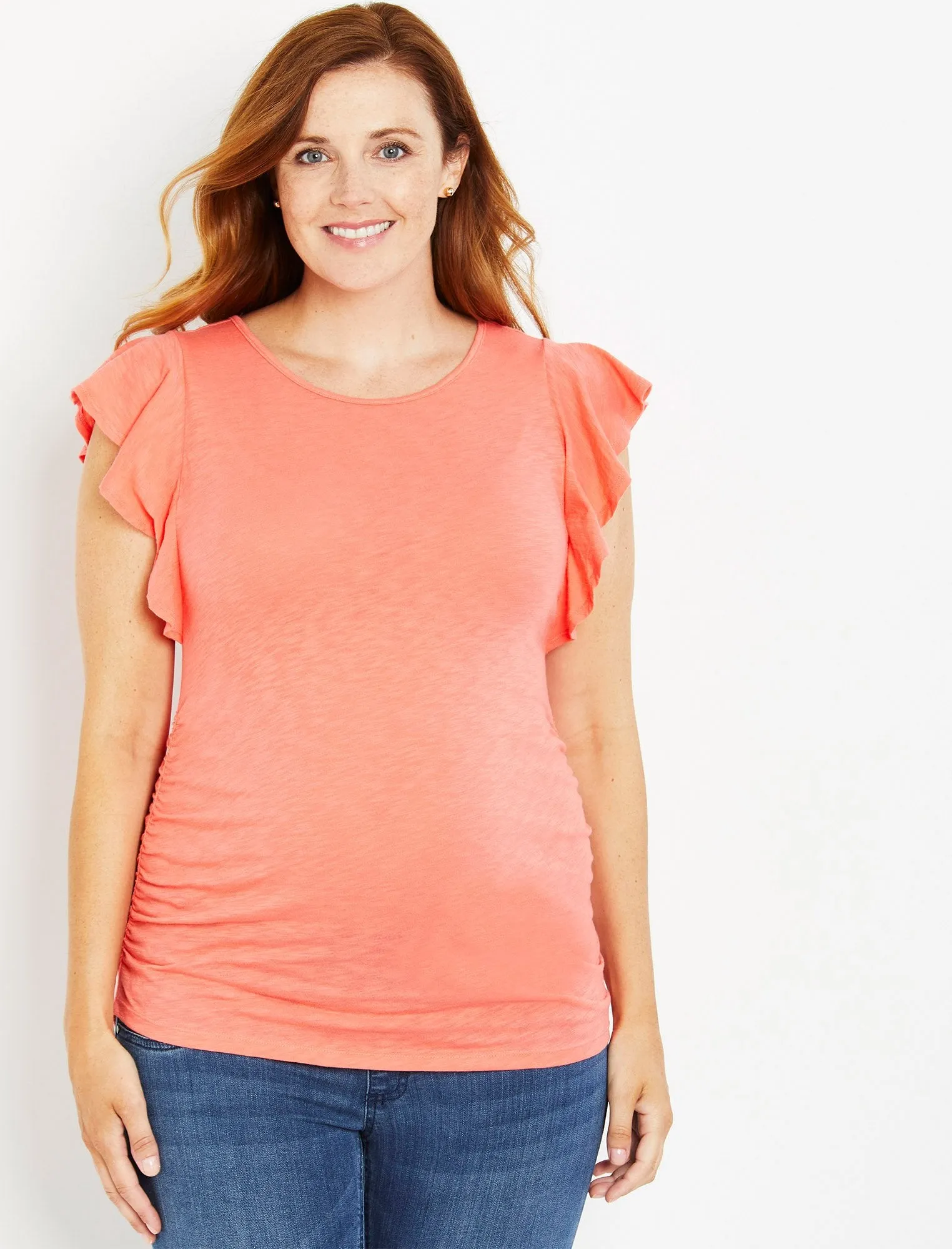 Ruched Maternity T Shirt in Pink