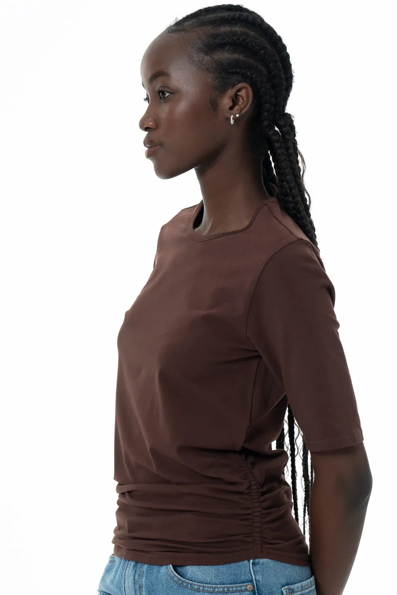 Ruched T-Shirt _ 145726 _ Brown