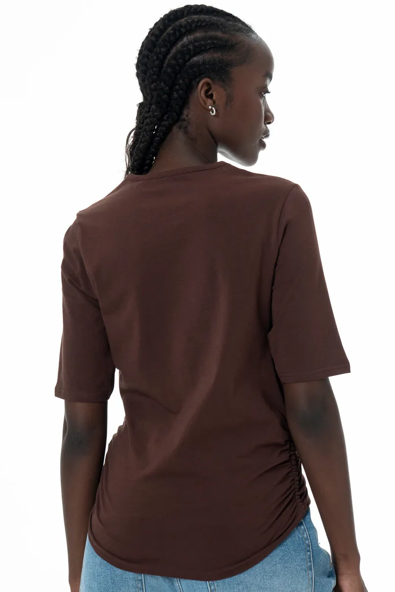 Ruched T-Shirt _ 145726 _ Brown