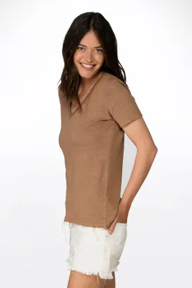 Sand V Neck Linen Tee